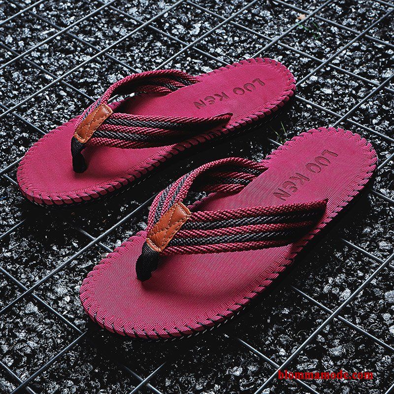 Glidskydds Boutique Herr Ytterkläder Flip Flops Stickade Sommar Tofflor Röd