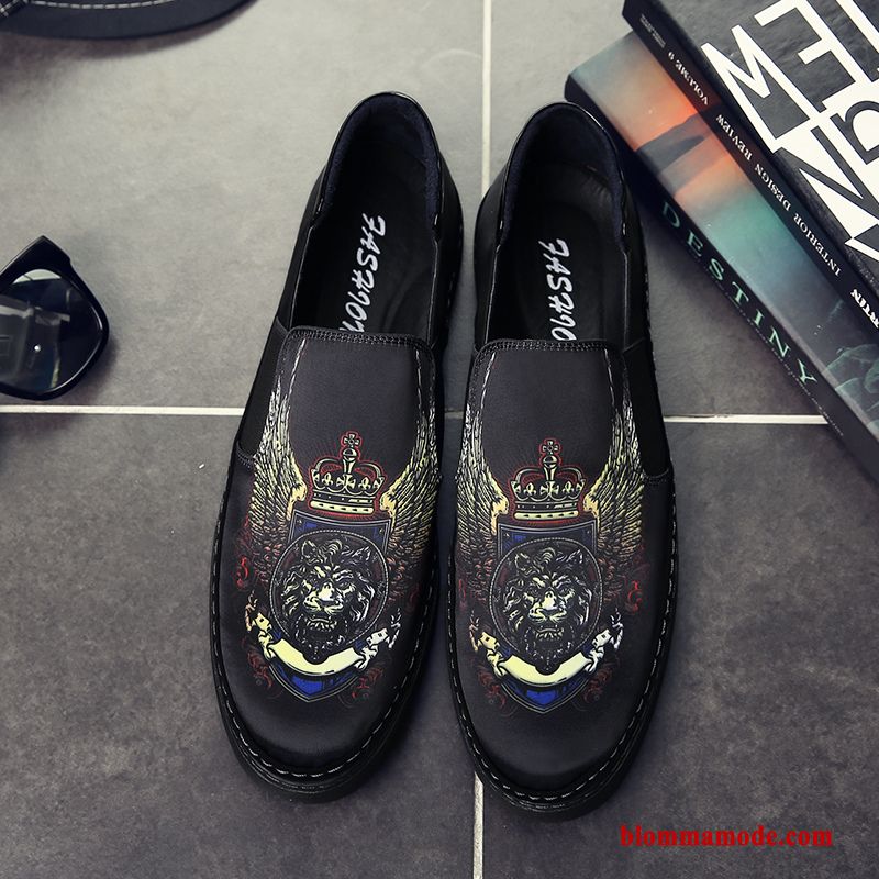 Herr Casual Skor Loafers Trend Kanvas Slip On Tryck Röd Svart