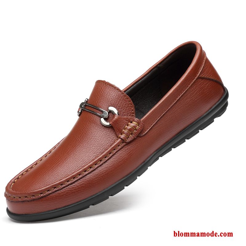 Herr Loafers British Läderskor Trend Äkta Läder Sommar Båtskor Andningsbar Casual Svart