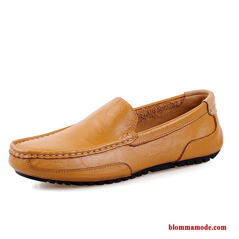 Herr Loafers Casual Läder Äkta Läder Slip On Båtskor British Höst Läderskor Blå