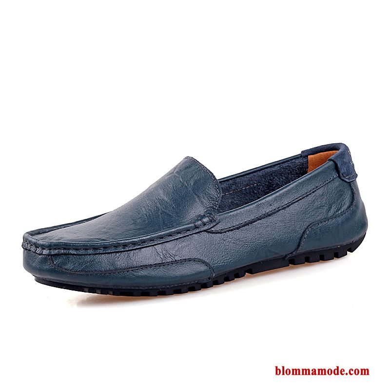 Herr Loafers Casual Läder Äkta Läder Slip On Båtskor British Höst Läderskor Blå