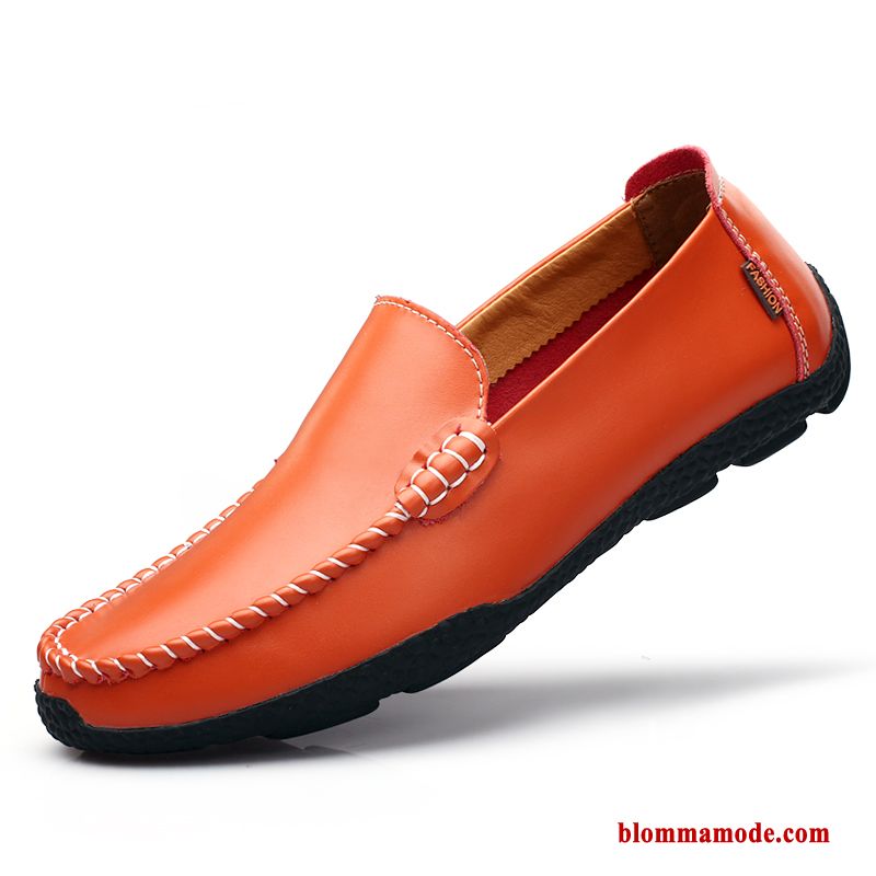 Herr Loafers Casual Läder Äkta Läder Slip On Båtskor British Höst Läderskor Blå