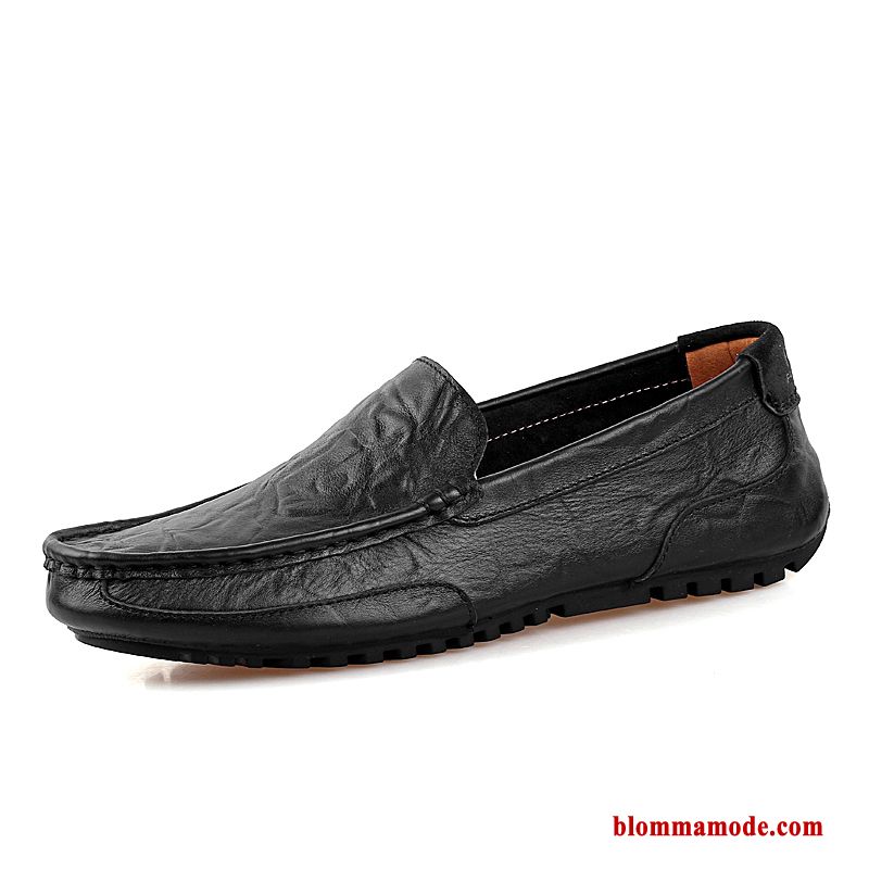 Herr Loafers Casual Läder Äkta Läder Slip On Båtskor British Höst Läderskor Blå