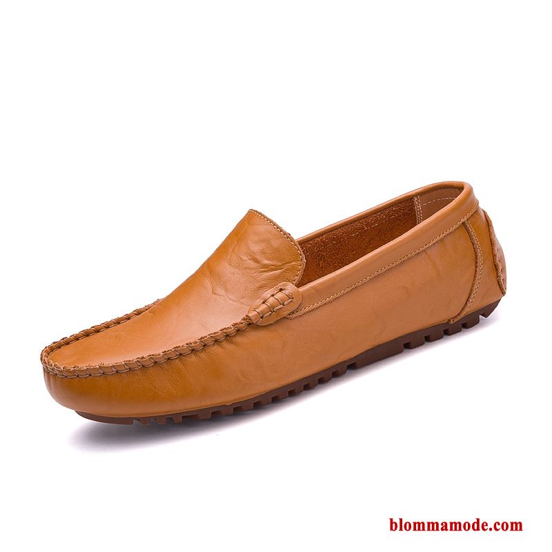 Herr Loafers Casual Läder Äkta Läder Slip On Båtskor British Höst Läderskor Blå