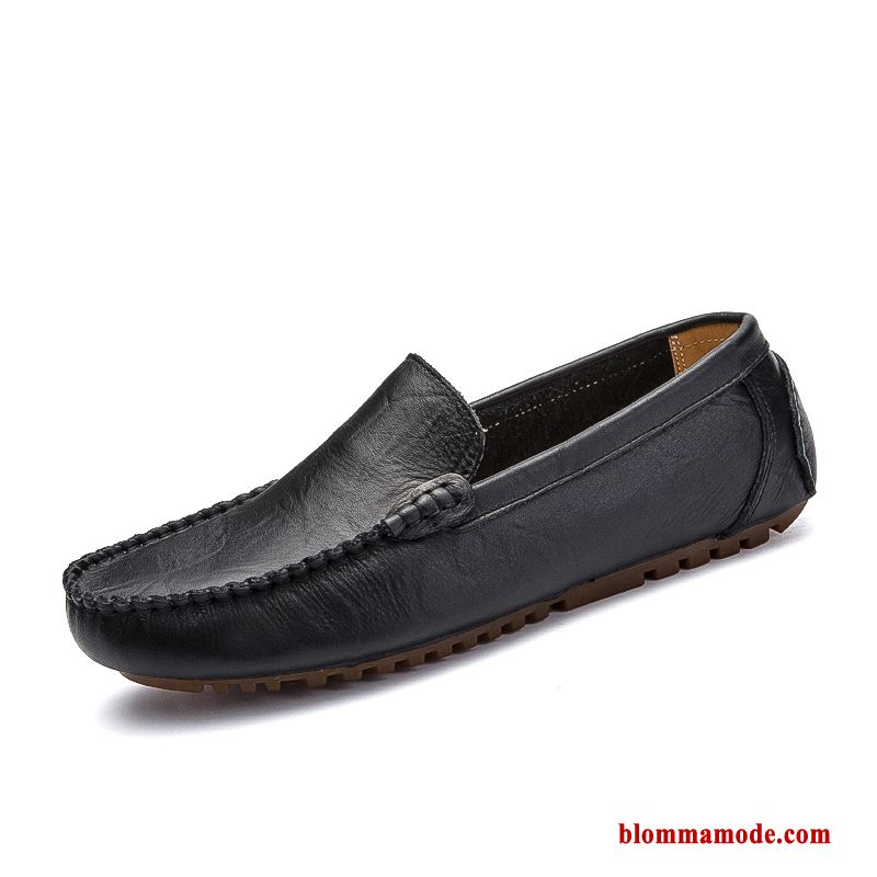 Herr Loafers Casual Läder Äkta Läder Slip On Båtskor British Höst Läderskor Blå