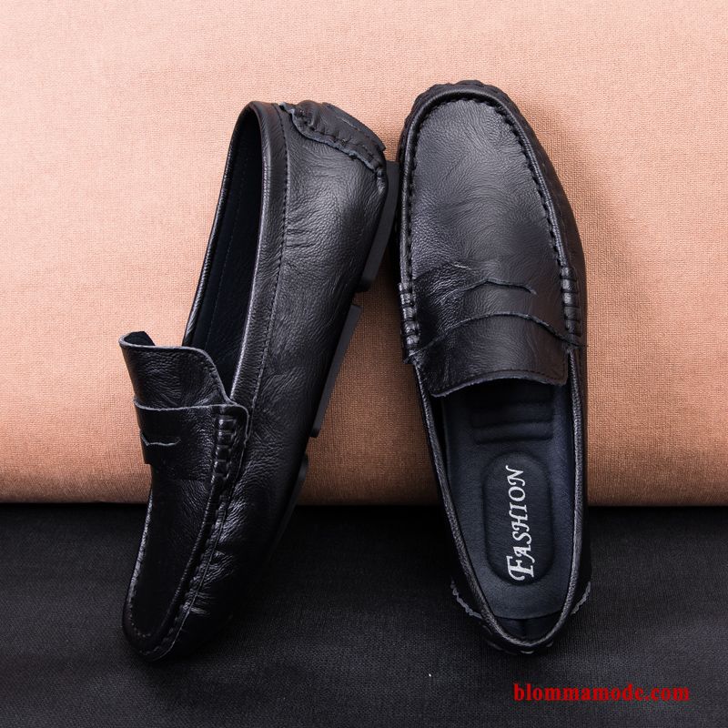 Herr Loafers Casual Skit Äkta Läder Andningsbar Skor Allt Matchar Trend Slip On Svart