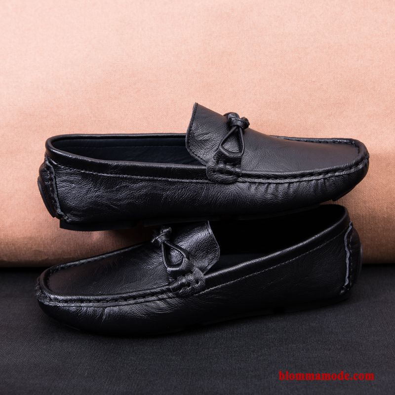 Herr Loafers Casual Skit Äkta Läder Andningsbar Skor Allt Matchar Trend Slip On Svart