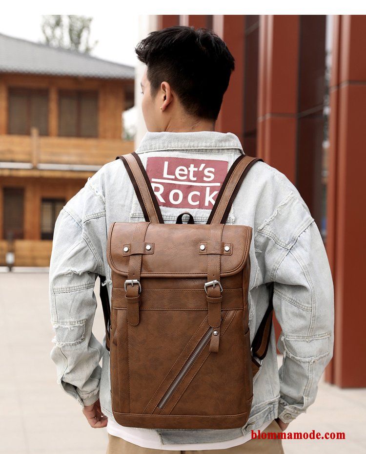 Herr Ryggsäck Läder Trend Mode Resa Casual Student Skolväska Retro Svart