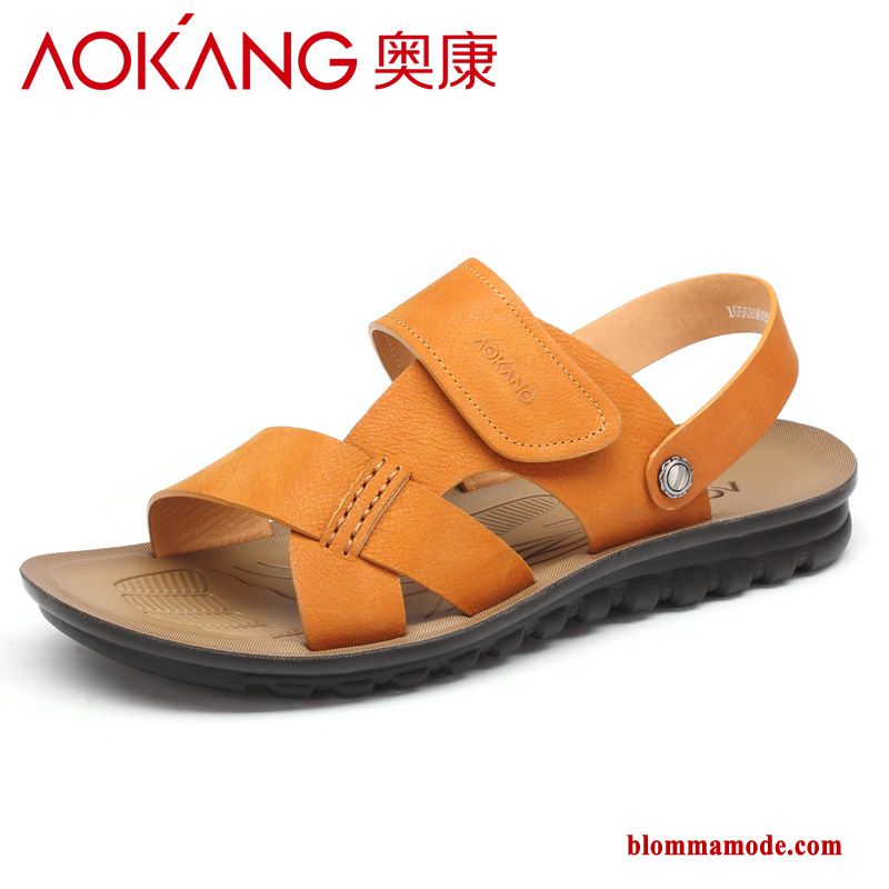 Herr Sandaler Ungdom Stranden Sommar Äkta Läder Casual Skor Brun Lätta