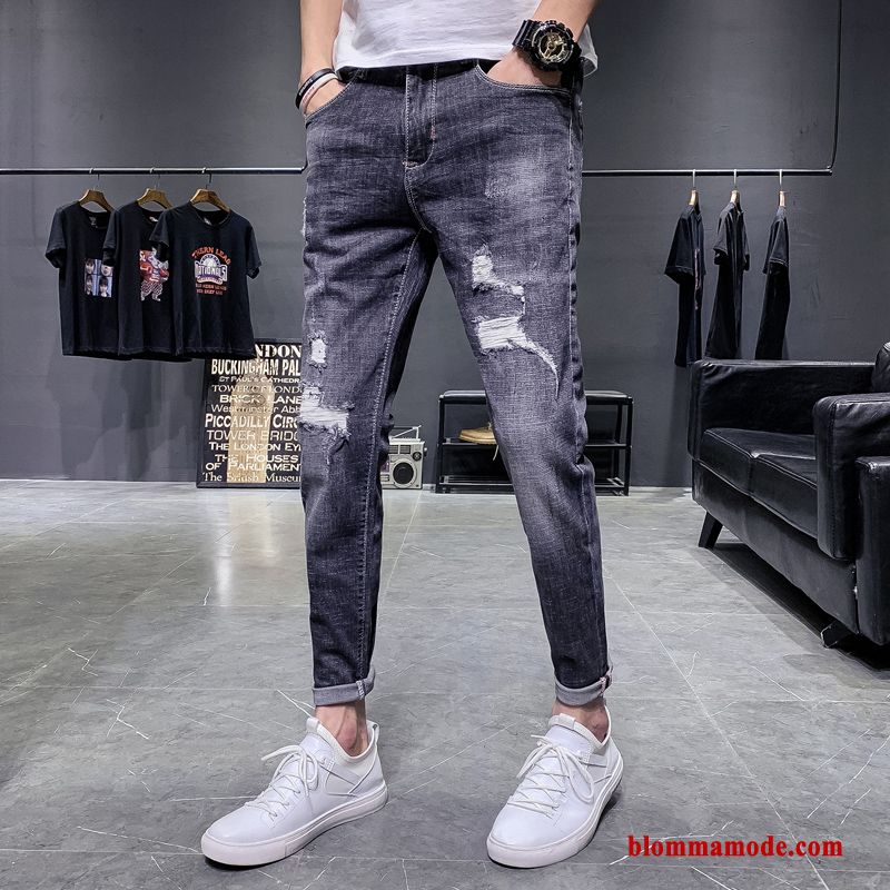 Herr Trend Varumärke Jeans Blå Byxor Casual Hål Slim Fit