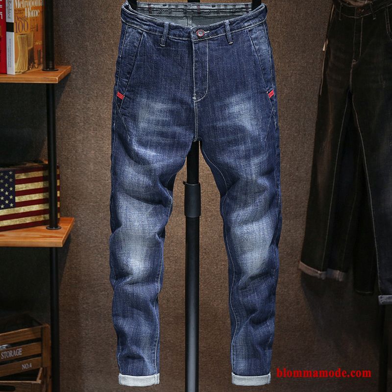 Jeans Svart Trend Casual Cigarettbyxor Herr Trend Varumärke Röd Stretch