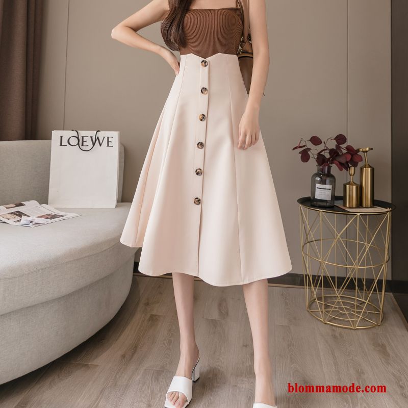 Kjol Slim Fit Klänning Tunn Sommar Dam Hög Midja Halv Kropp Stor Beige