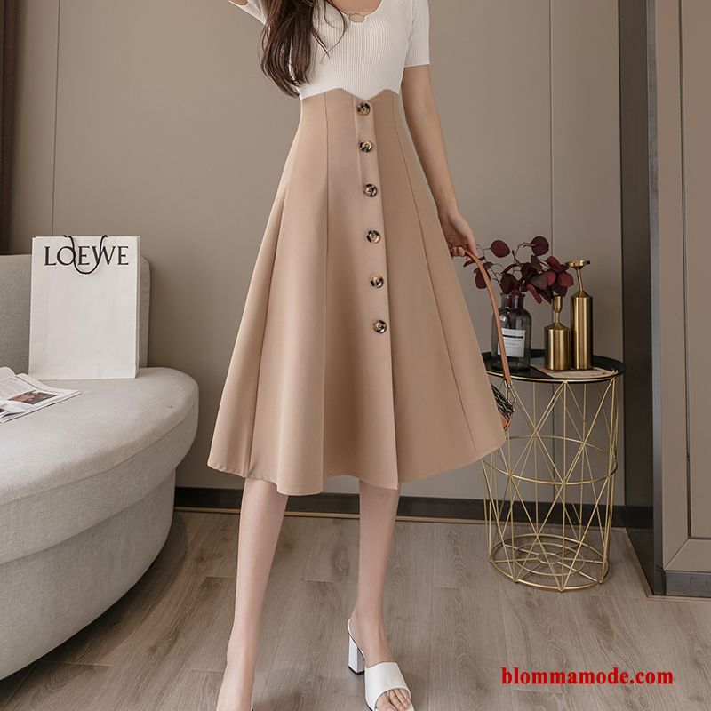 Kjol Slim Fit Klänning Tunn Sommar Dam Hög Midja Halv Kropp Stor Beige