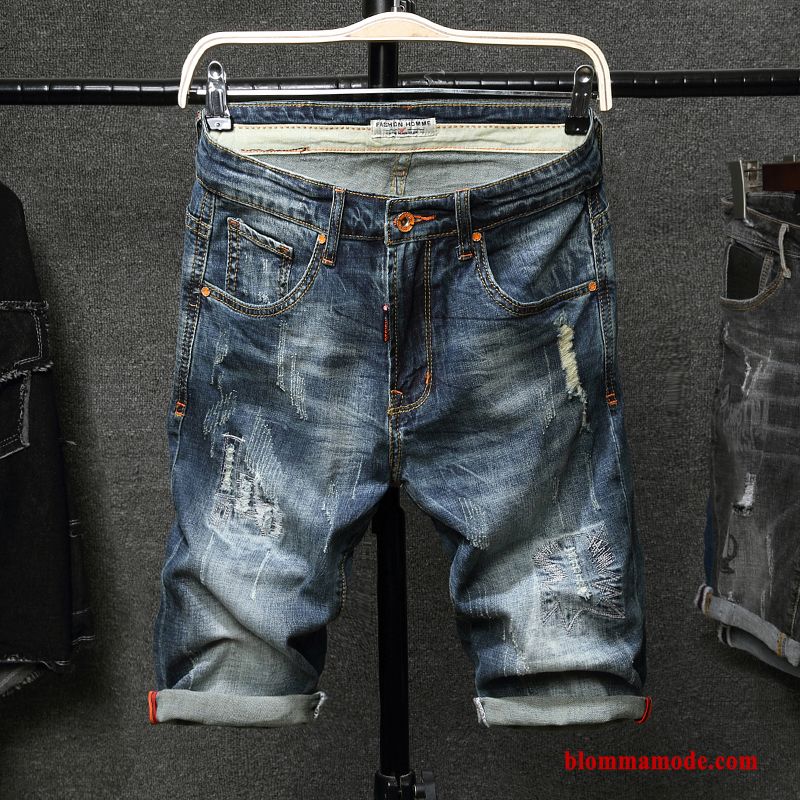 Kortbyxor Shorts Denim Sommar Trend Hål 2018 Herr Blå