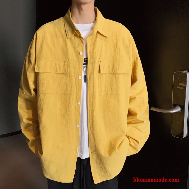 Kortärmad Skjorta Vacker Kappor Rockar Lösa Cargo Casual Långärmad Trend Blå Herr