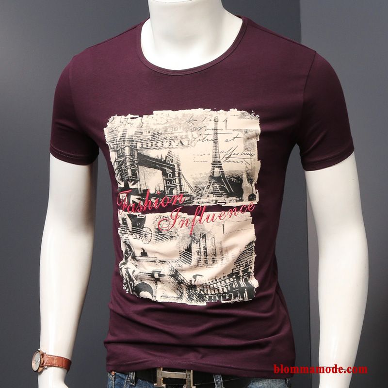 Kortärmad Toppar 2018 Herr Purpur Trend T-shirt Slim Fit