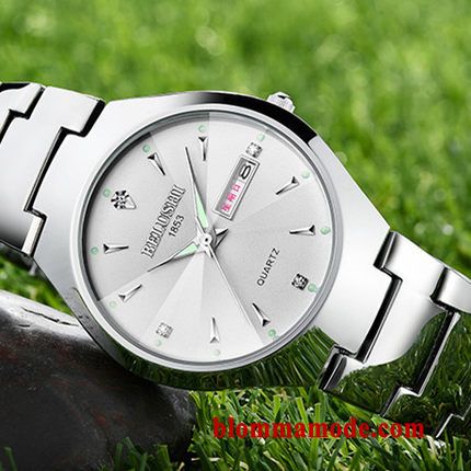 Kvartsur Casual Kalender Armbandsur Ny 2018 Vattentät Mode Herr Silver