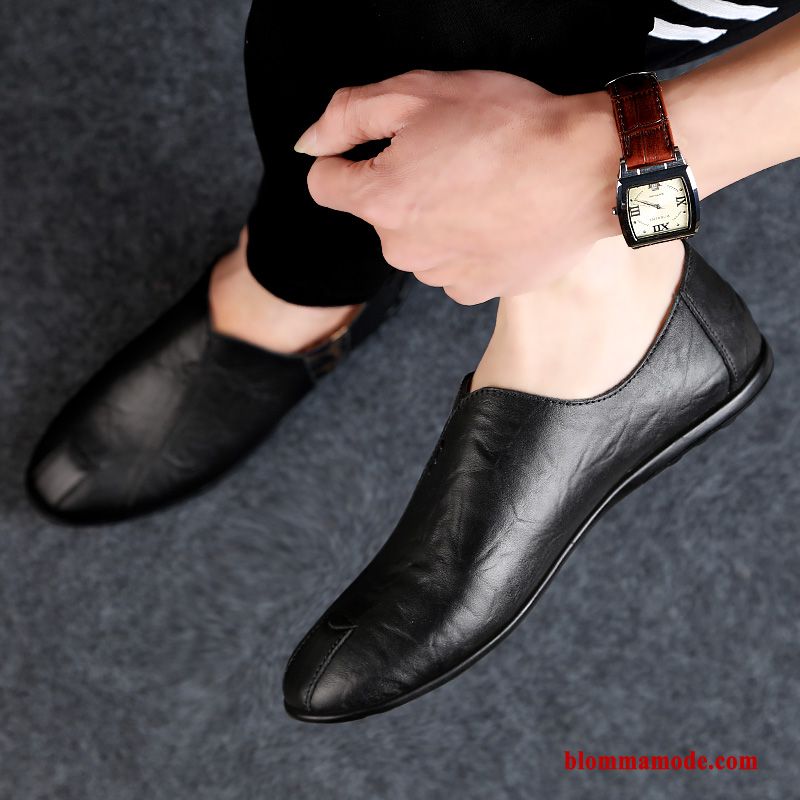 Loafers 2019 Äkta Läder Casual Trend Herr Slip On Läderskor Mjuka Svart