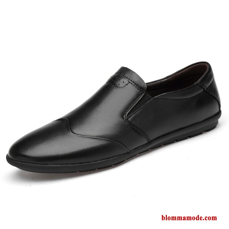 Loafers Båtskor Allt Matchar Äkta Läder Slip On British Casual Trend Business Herr Svart