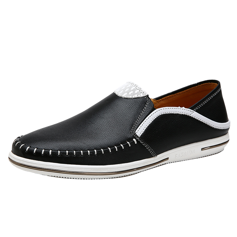 Loafers Casual Slip On Mjuka Loafer Äkta Läder Herr Business Skor Vit