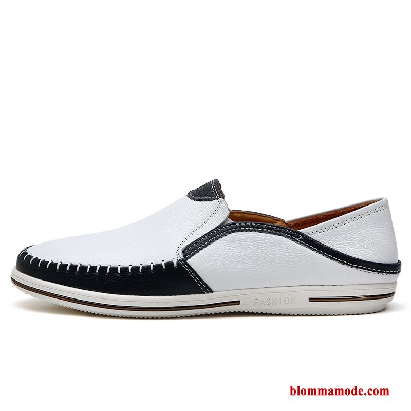 Loafers Casual Slip On Mjuka Loafer Äkta Läder Herr Business Skor Vit