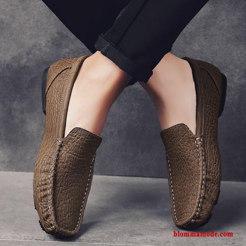 Loafers Herr Läderskor Casual Äkta Läder Köra Bil Sommar Slip On Loafer Gul