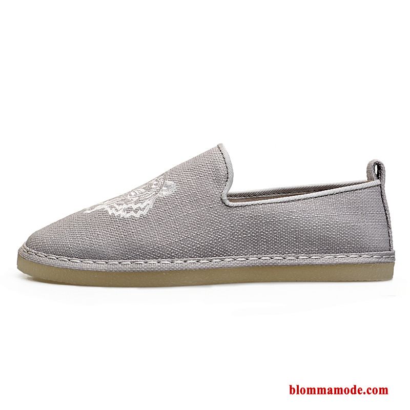 Loafers Herr Ungdom Kanvas Slip On Skor Casual Tygskor Tryck Svart