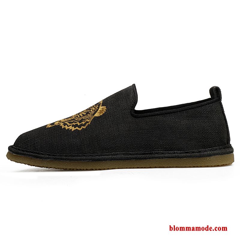 Loafers Herr Ungdom Kanvas Slip On Skor Casual Tygskor Tryck Svart