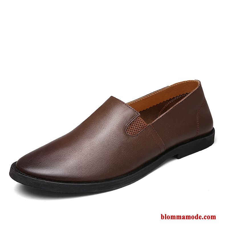 Loafers Höst Läderskor Herr Casual Loafer Trend Platta Äkta Läder Svart