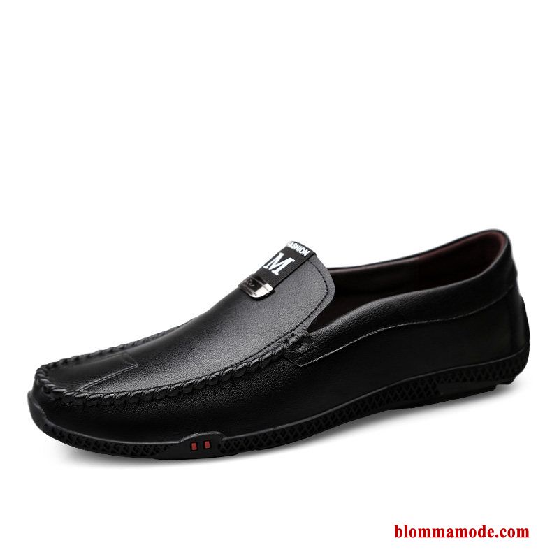 Loafers Läder Andningsbar Båtskor Casual Loafer Sommar Herr Läderskor Svart