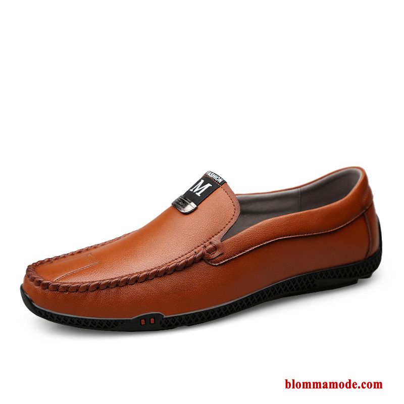 Loafers Läder Andningsbar Båtskor Casual Loafer Sommar Herr Läderskor Svart