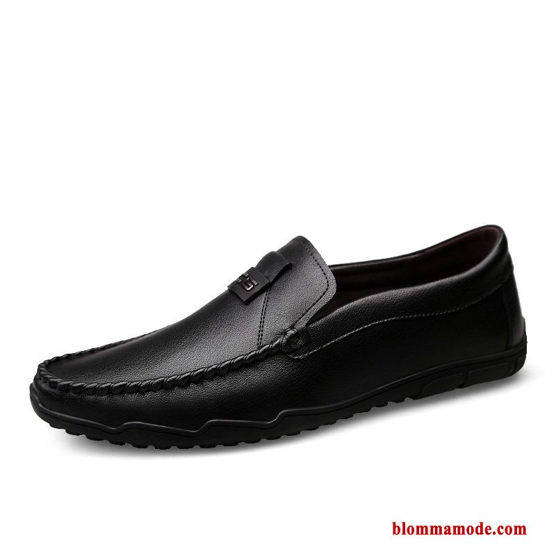 Loafers Läder Andningsbar Båtskor Casual Loafer Sommar Herr Läderskor Svart