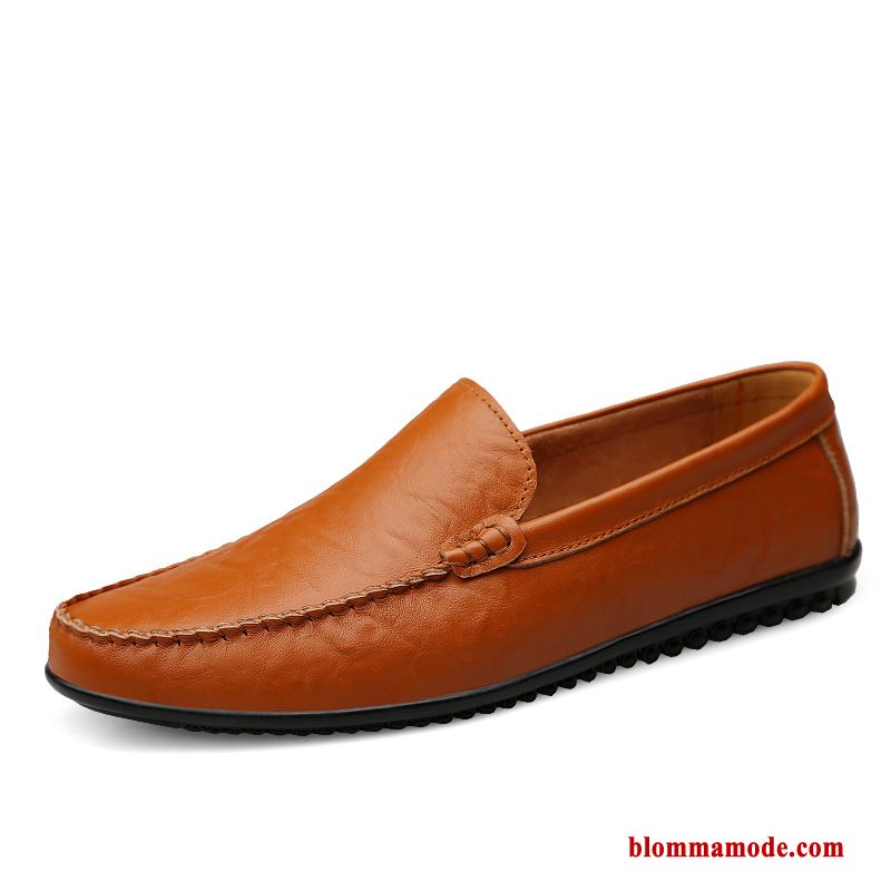 Loafers Mjuka Läderskor Äkta Läder Casual Sommar Andningsbar Trend Herr Gul Brun