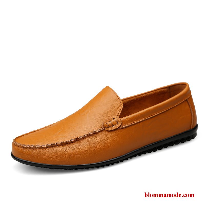 Loafers Mjuka Läderskor Äkta Läder Casual Sommar Andningsbar Trend Herr Gul Brun