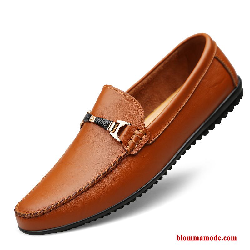 Loafers Mjuka Läderskor Äkta Läder Casual Sommar Andningsbar Trend Herr Gul Brun