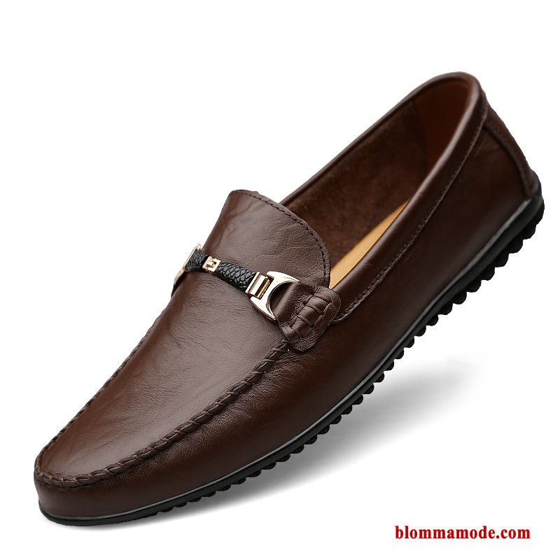 Loafers Mjuka Läderskor Äkta Läder Casual Sommar Andningsbar Trend Herr Gul Brun