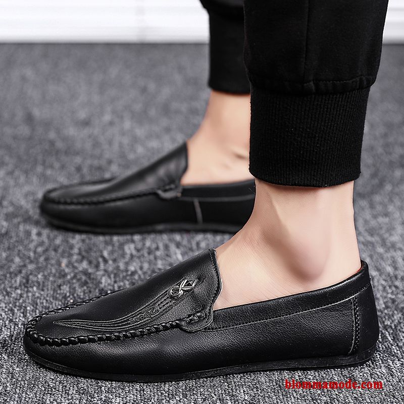 Loafers Skor Läderskor Herr Sommar Trend Casual Allt Matchar Slip On Svart