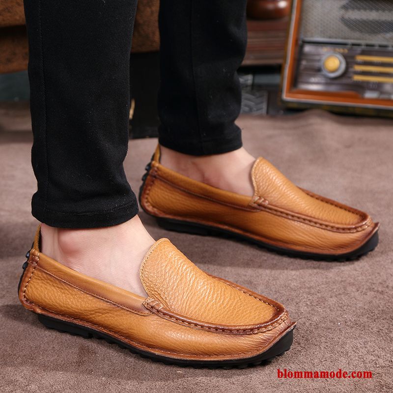 Loafers Slip On Business Äkta Läder Sommar Trend Läderskor Loafer Mjuka Herr Röd