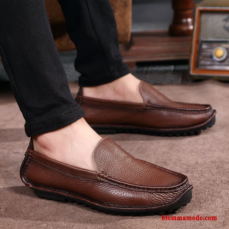 Loafers Slip On Business Äkta Läder Sommar Trend Läderskor Loafer Mjuka Herr Röd