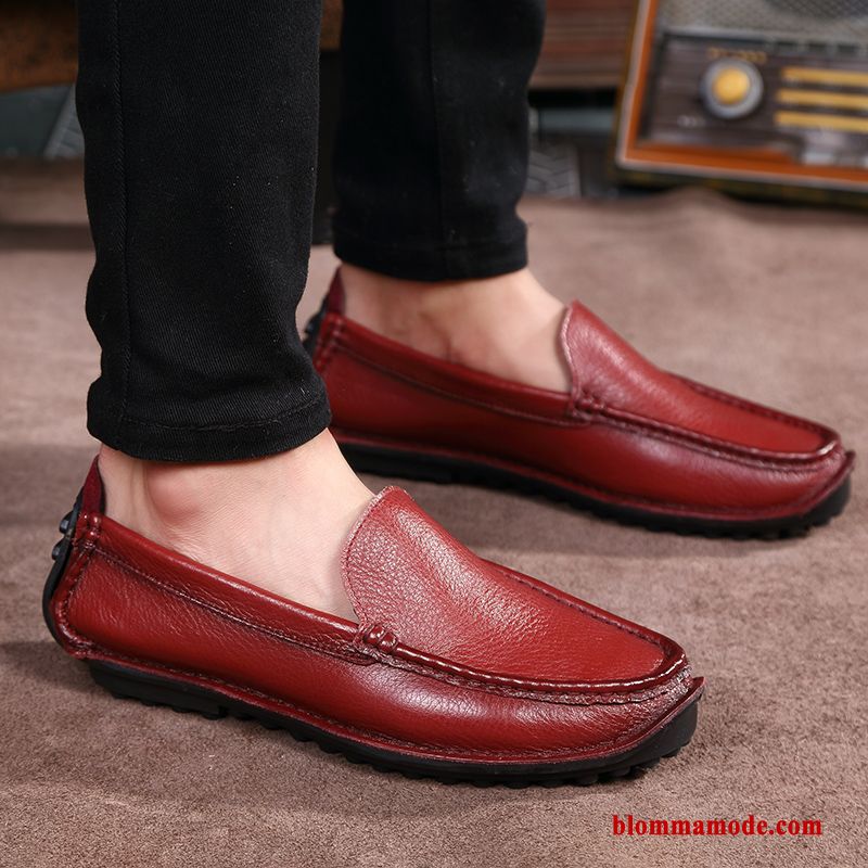 Loafers Slip On Business Äkta Läder Sommar Trend Läderskor Loafer Mjuka Herr Röd