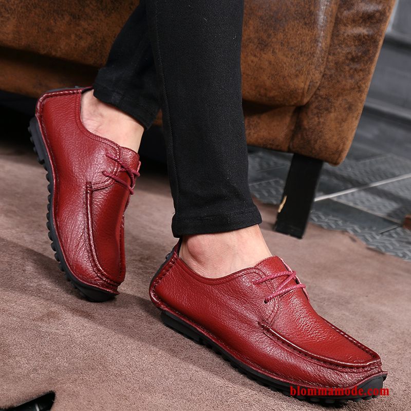 Loafers Slip On Business Äkta Läder Sommar Trend Läderskor Loafer Mjuka Herr Röd