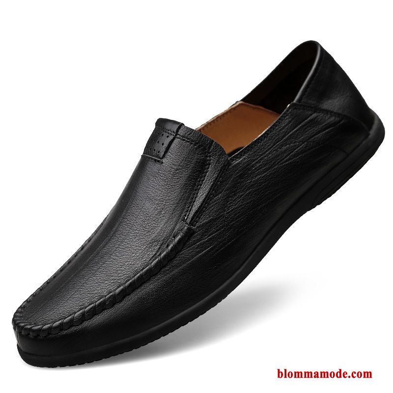 Loafers Slip On Båtskor Herr Äkta Läder Läderskor Loafer Vår Casual Svart