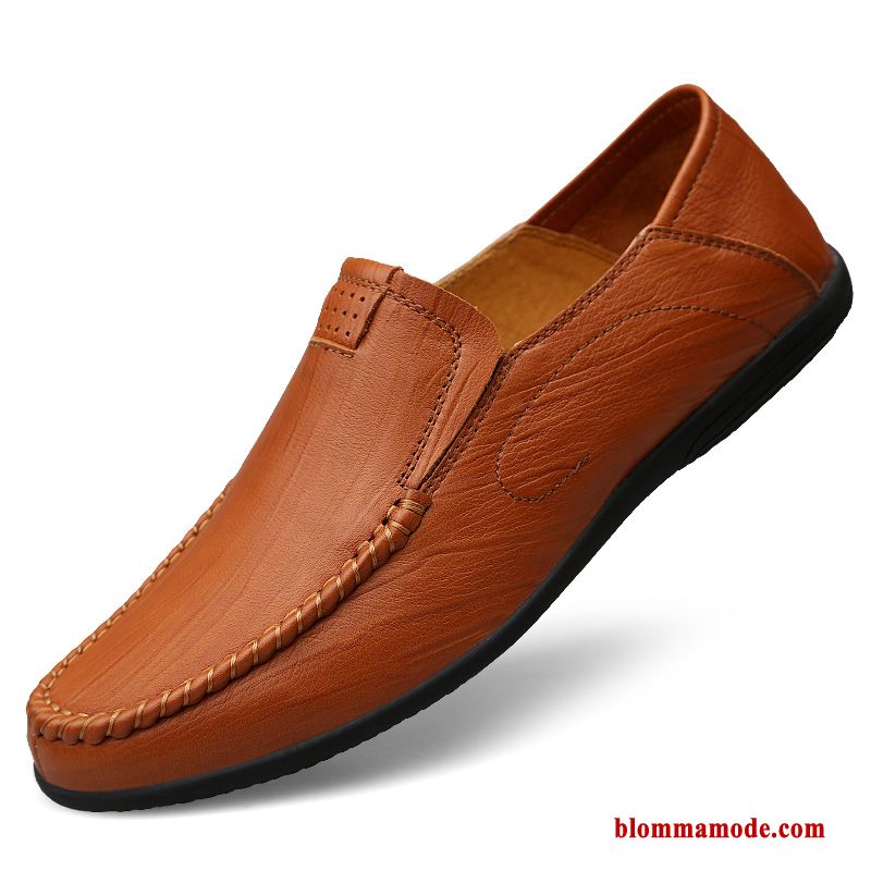 Loafers Slip On Båtskor Herr Äkta Läder Läderskor Loafer Vår Casual Svart