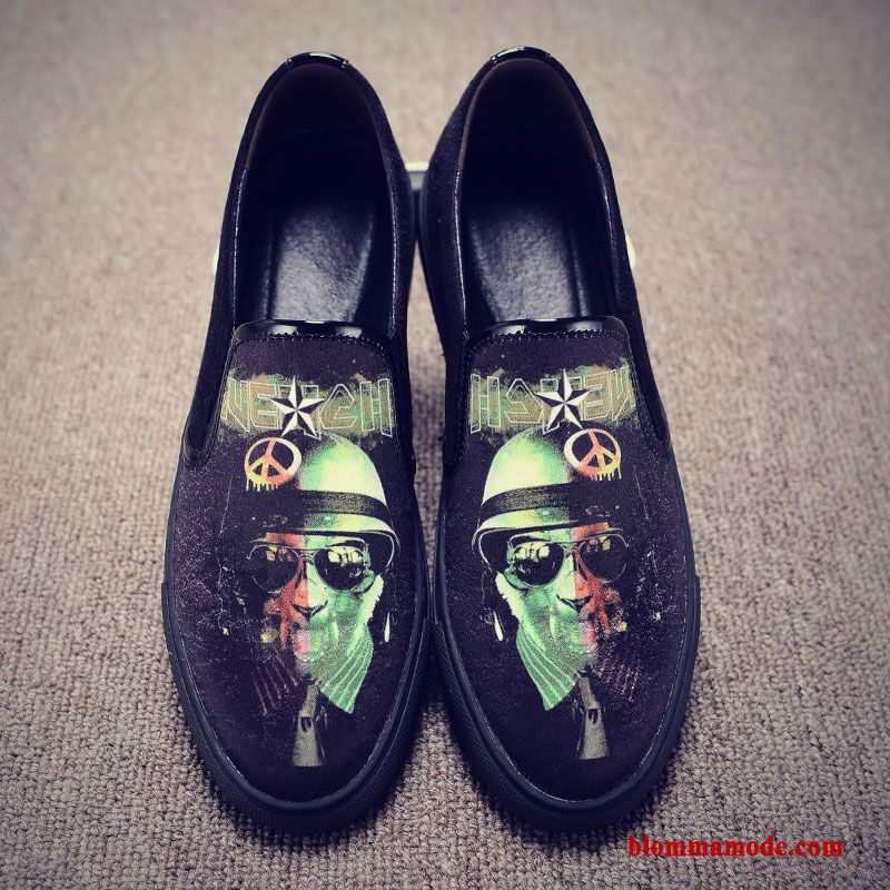 Loafers Slip On Herr Skateboard Skor Kanvas Tryck Casual Personlighet Sommar Svart