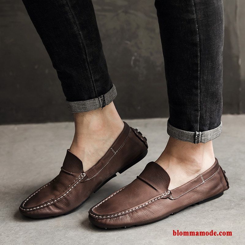 Loafers Slip On Loafer Äkta Läder Köra Bil Bekväm Trend Allt Matchar Herr Svart