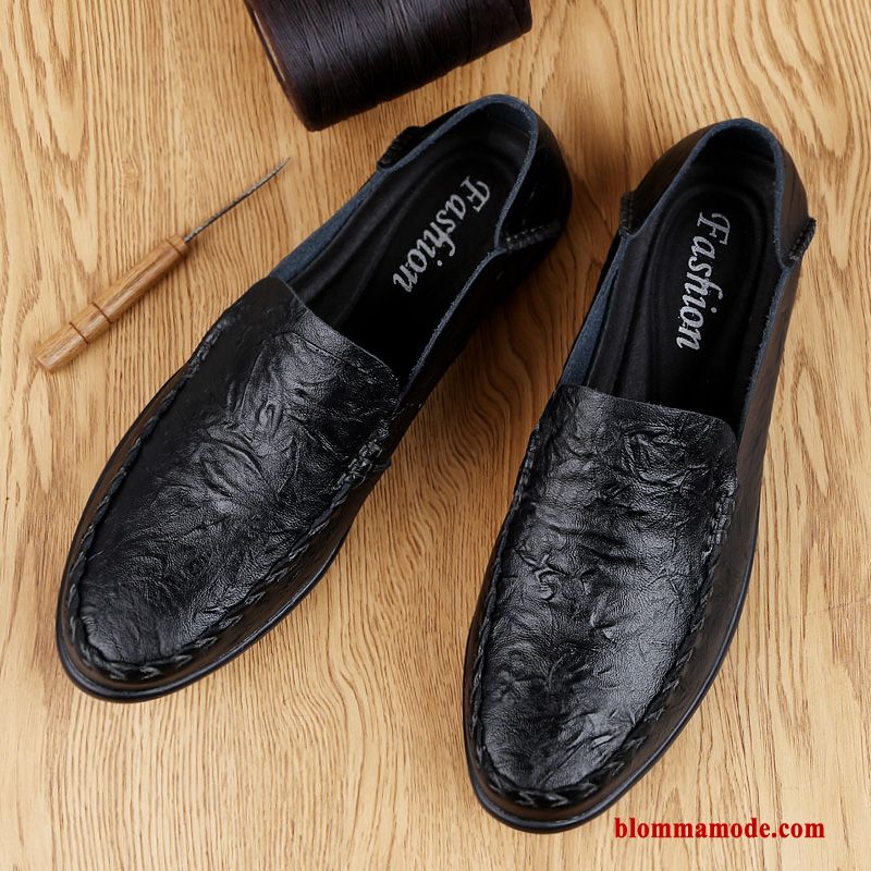 Loafers Äkta Läder Läderskor Båtskor Mjuka Casual Sommar Herr Slip On Svart