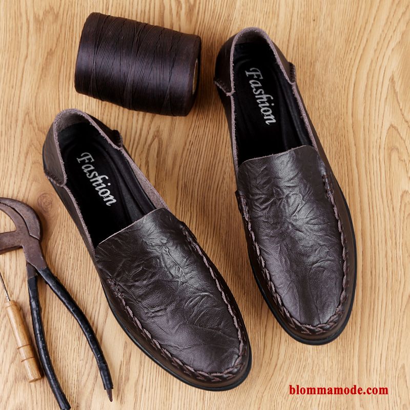 Loafers Äkta Läder Läderskor Båtskor Mjuka Casual Sommar Herr Slip On Svart