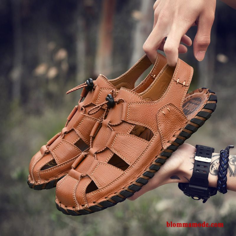 Läder Trend Herr Casual Stranden Glidskydds Sandaler Äkta Läder