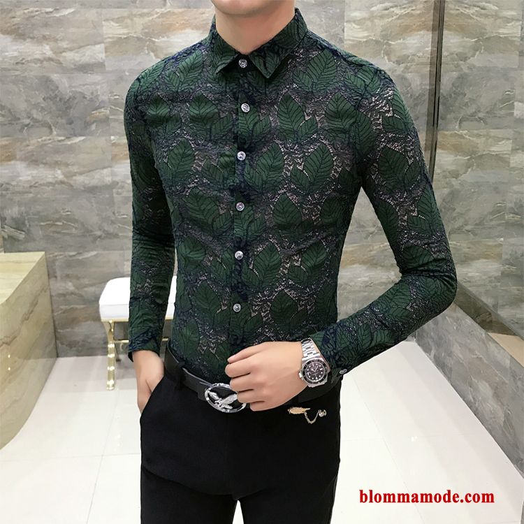 Långärmad Skjorta Herr Spets Liten Vacker Grön Trend