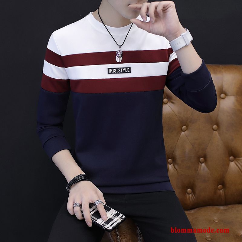 Långärmad T-shirt Herr Vit Rund Hals Höst Trend Vacker Slim Fit Bottenskjorta